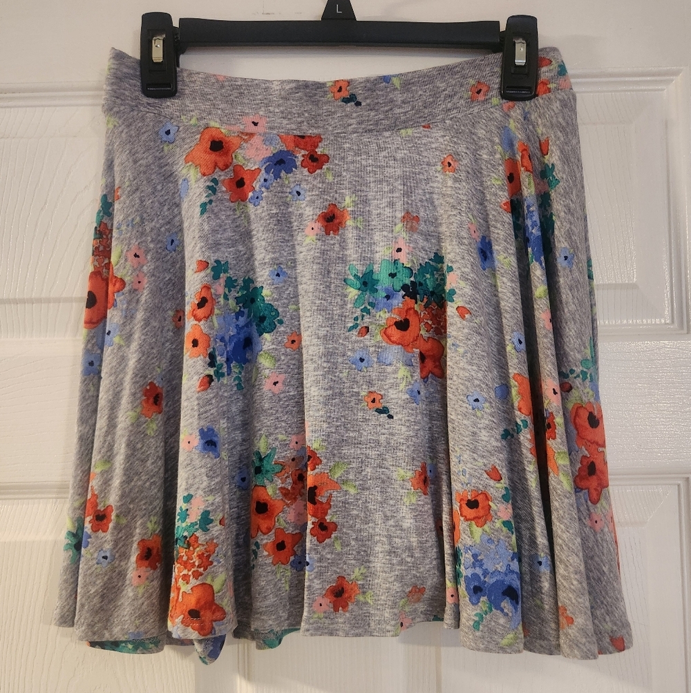 Skater Skirt Flared Mini Authentic American Heritage Grey Floral Print Large
